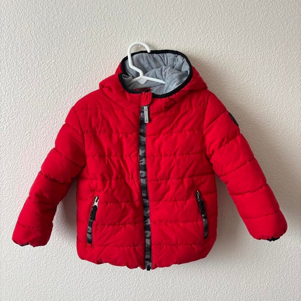Gerry Toddler Boys Red Puffer Jacket 3T Hooded Gray Camo Winter Coat